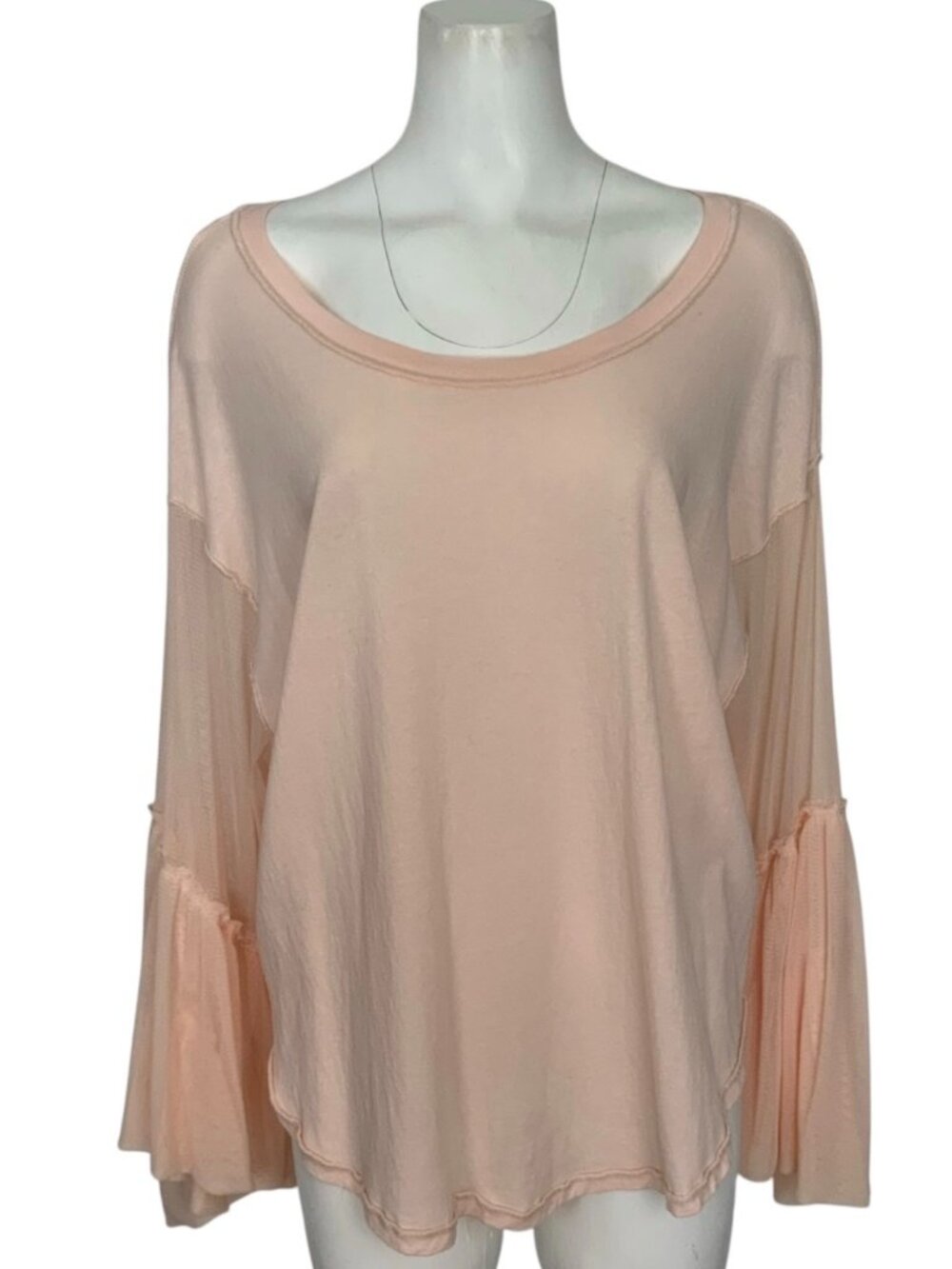 Free People Still Got It Tee Top S Pink Oversized Mesh Bell Sleeves - Picture 6 of 16